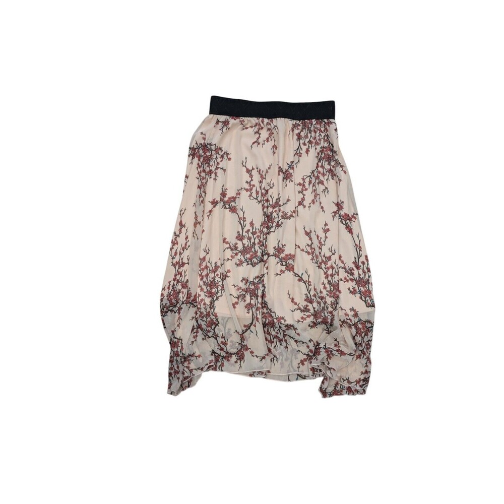 Lularoe Lola Pink Red Cherry Blossom Branches Print Midi Skirt SZ XS